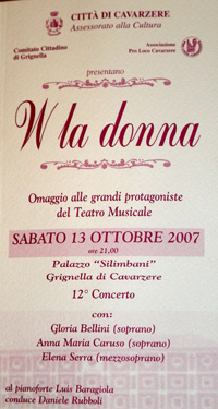 Locandina concerto a Grignella nel Palazzo Silimbani in onore delle donne