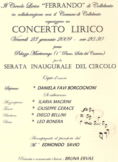 Locandina del concerto inaugurale del circolo Ferrando di Collebeato (BS)