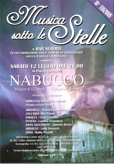 Locandina di Nabucco di Giuseppe Verdi in scena il 12 luglio 2008 a Castelnuovo Bocca d'Adda